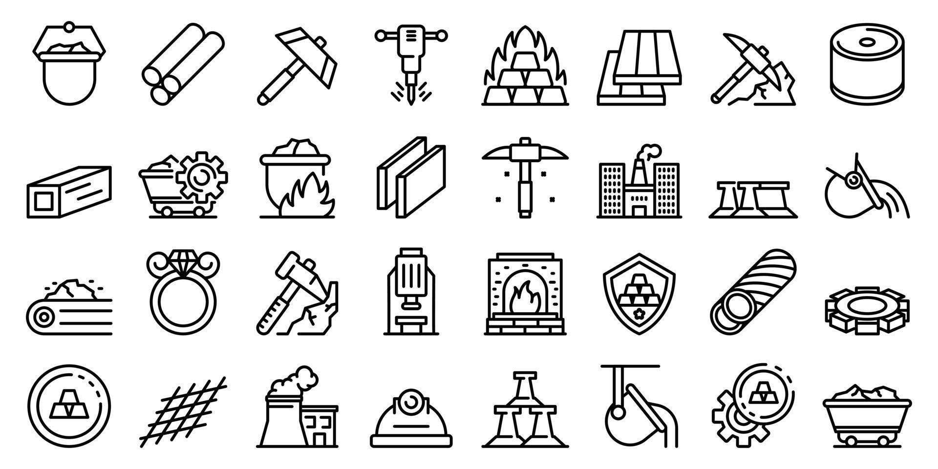 Metallurgy icons set, outline style vector