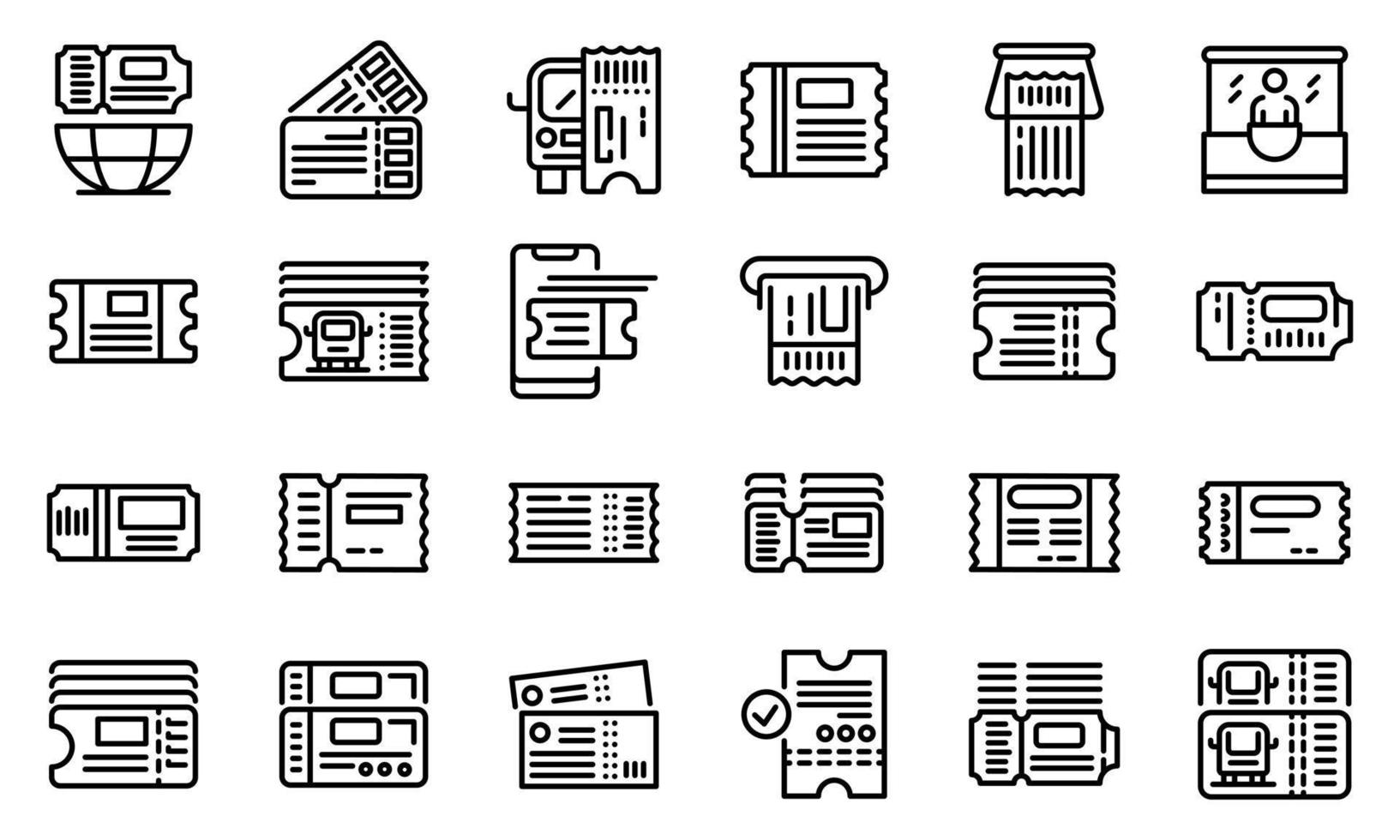 Bus ticketing icons set, outline style vector