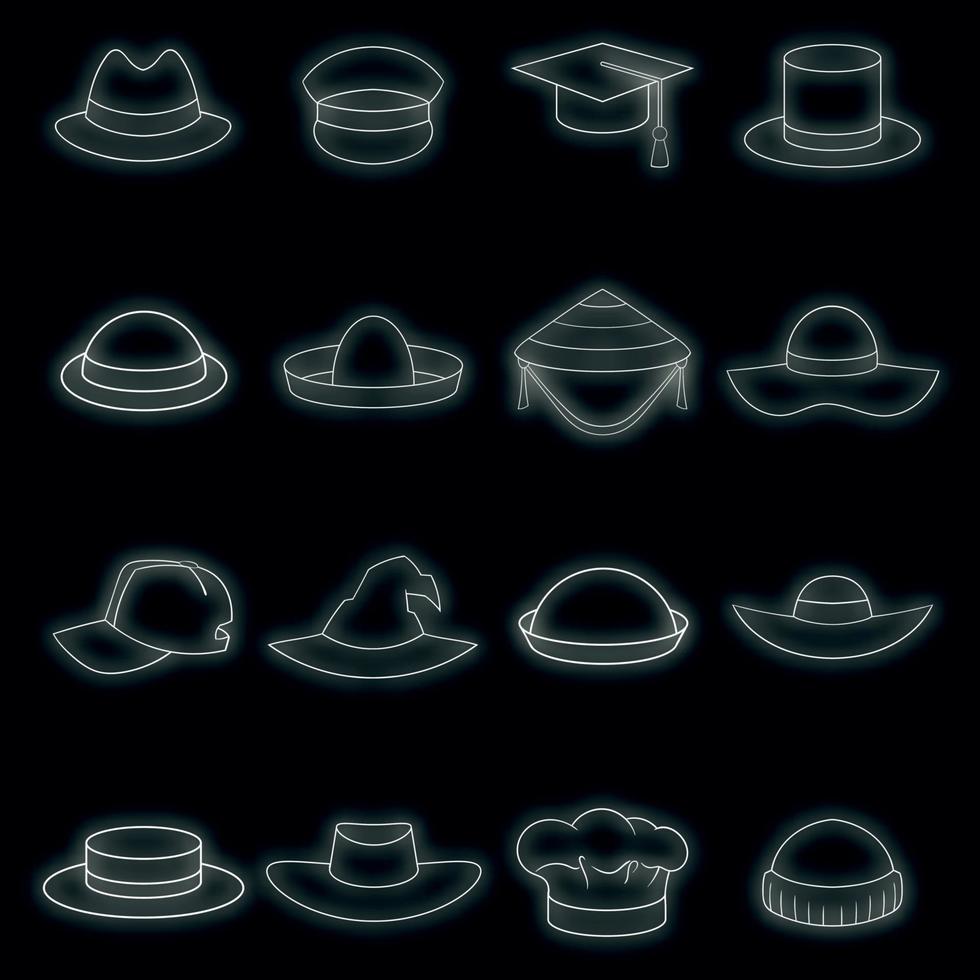 Hat cap icons set vector neon