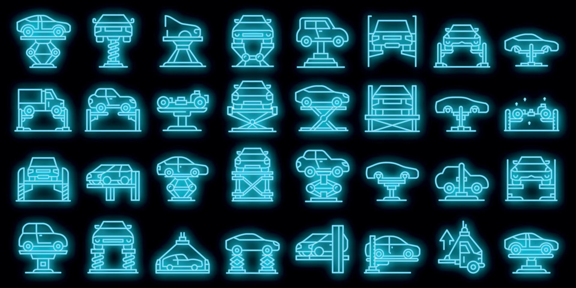 Car lift icons set vector neon