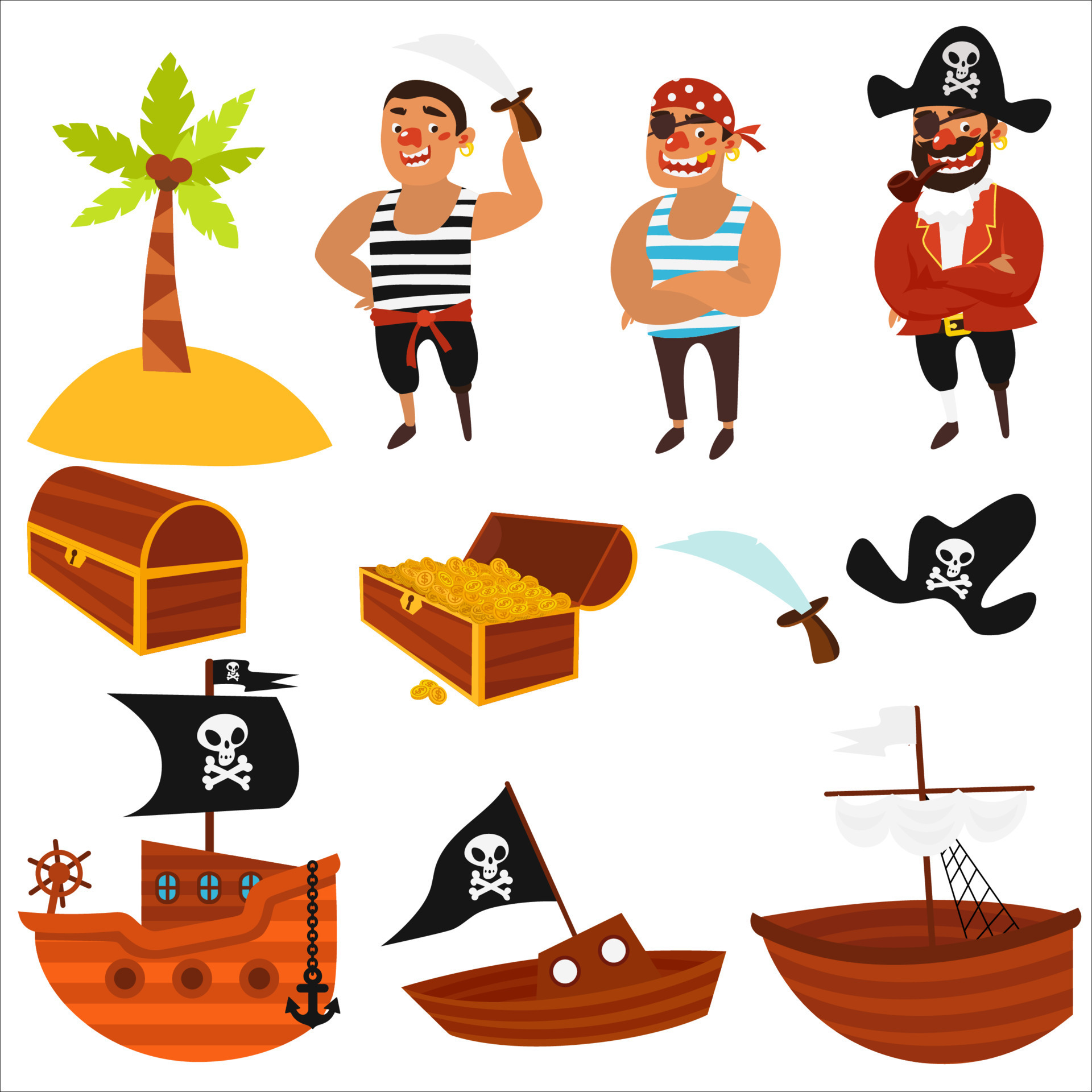 conjunto de colección de accesorios piratas contorno aislado ilustración  vectorial 7766870 Vector en Vecteezy