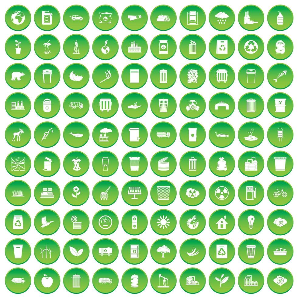 100 ecology icons set green circle vector