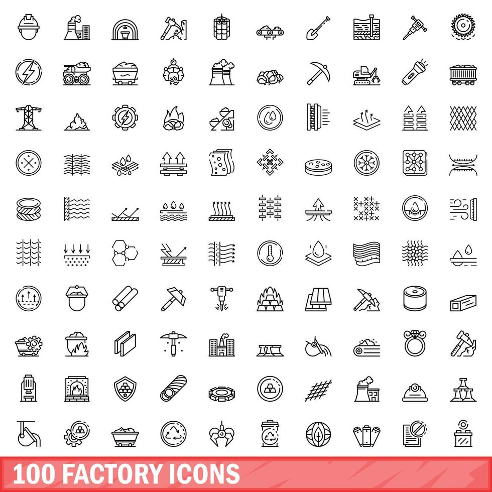 100 factory icons set, outline style vector