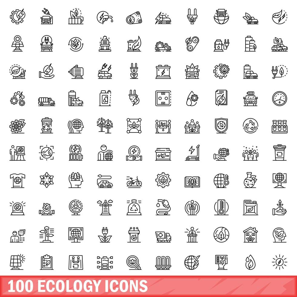 100 ecology icons set, outline style vector