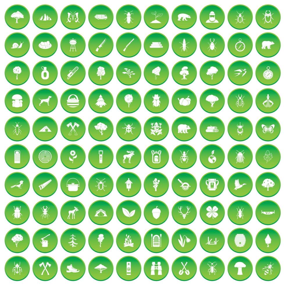 100 forest icons set green circle vector