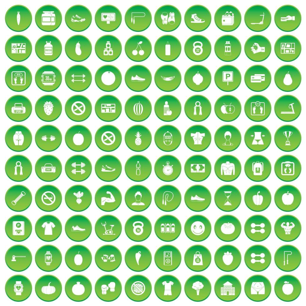 100 gym icons set green circle vector
