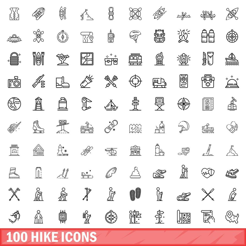 100 iconos de caminata establecidos, estilo de esquema vector