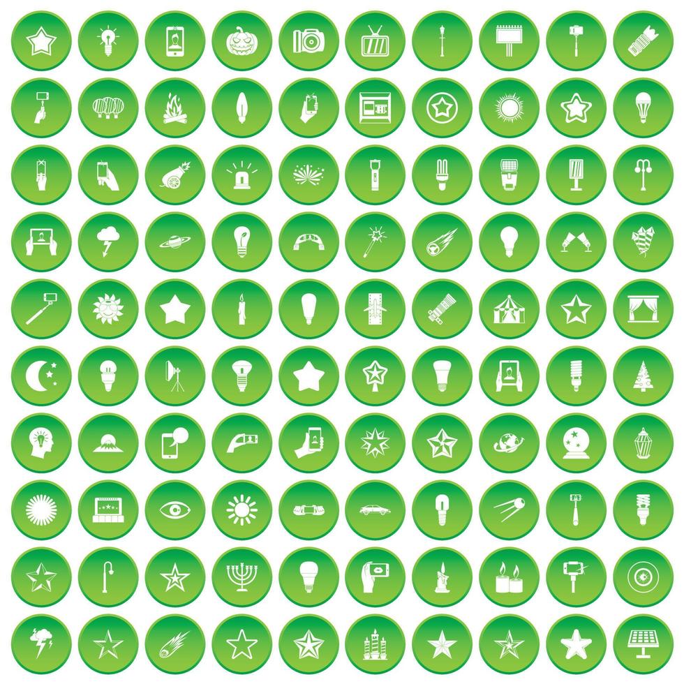 100 iconos de luz establecer círculo verde vector