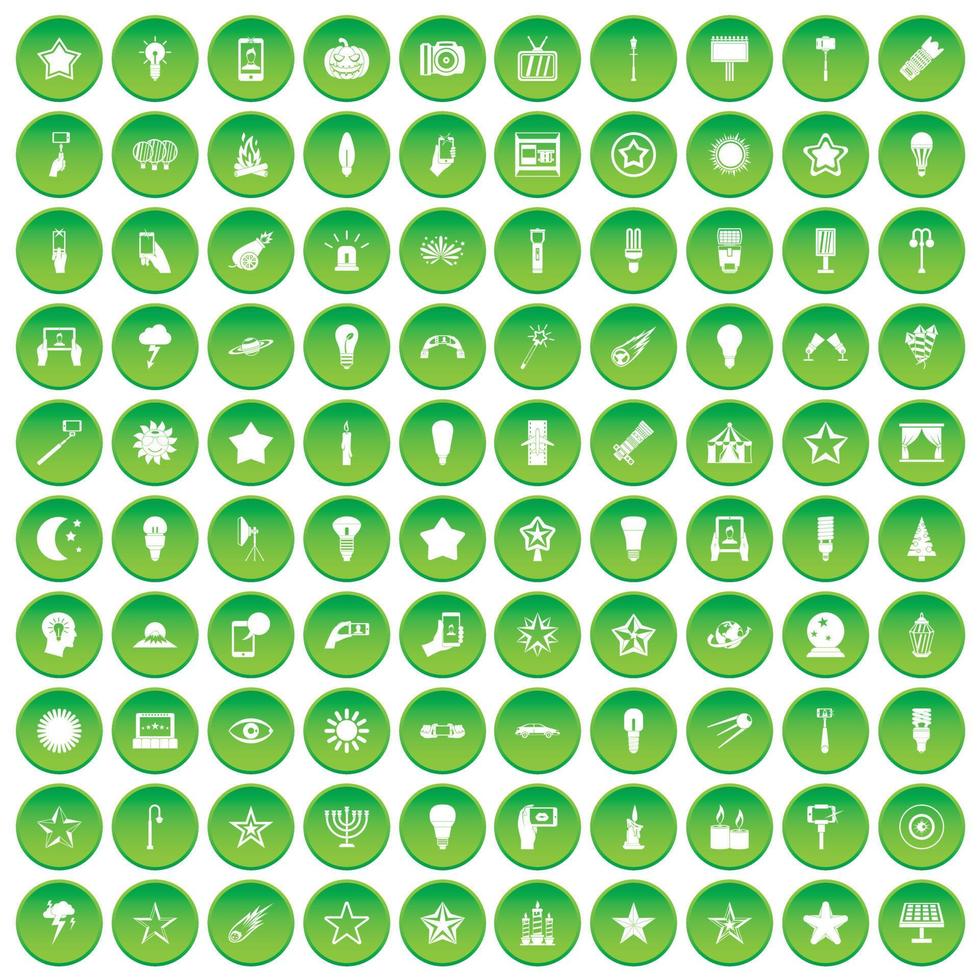 100 light icons set green circle vector