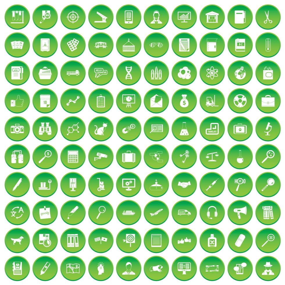 100 magnifier icons set green circle vector