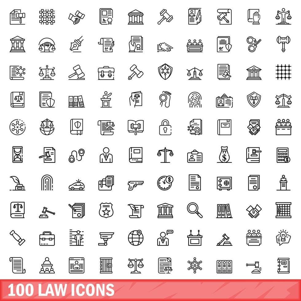 100 iconos de ley establecidos, estilo de esquema vector
