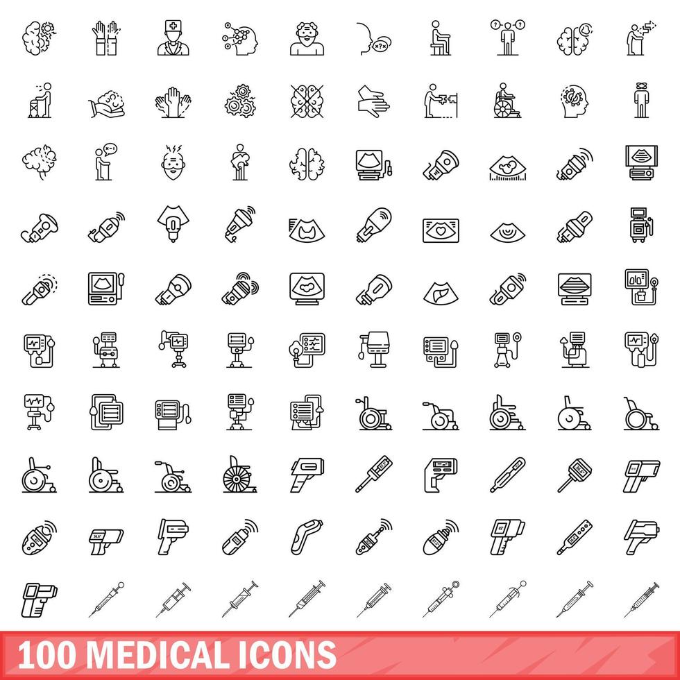 100 iconos médicos establecidos, estilo de contorno vector