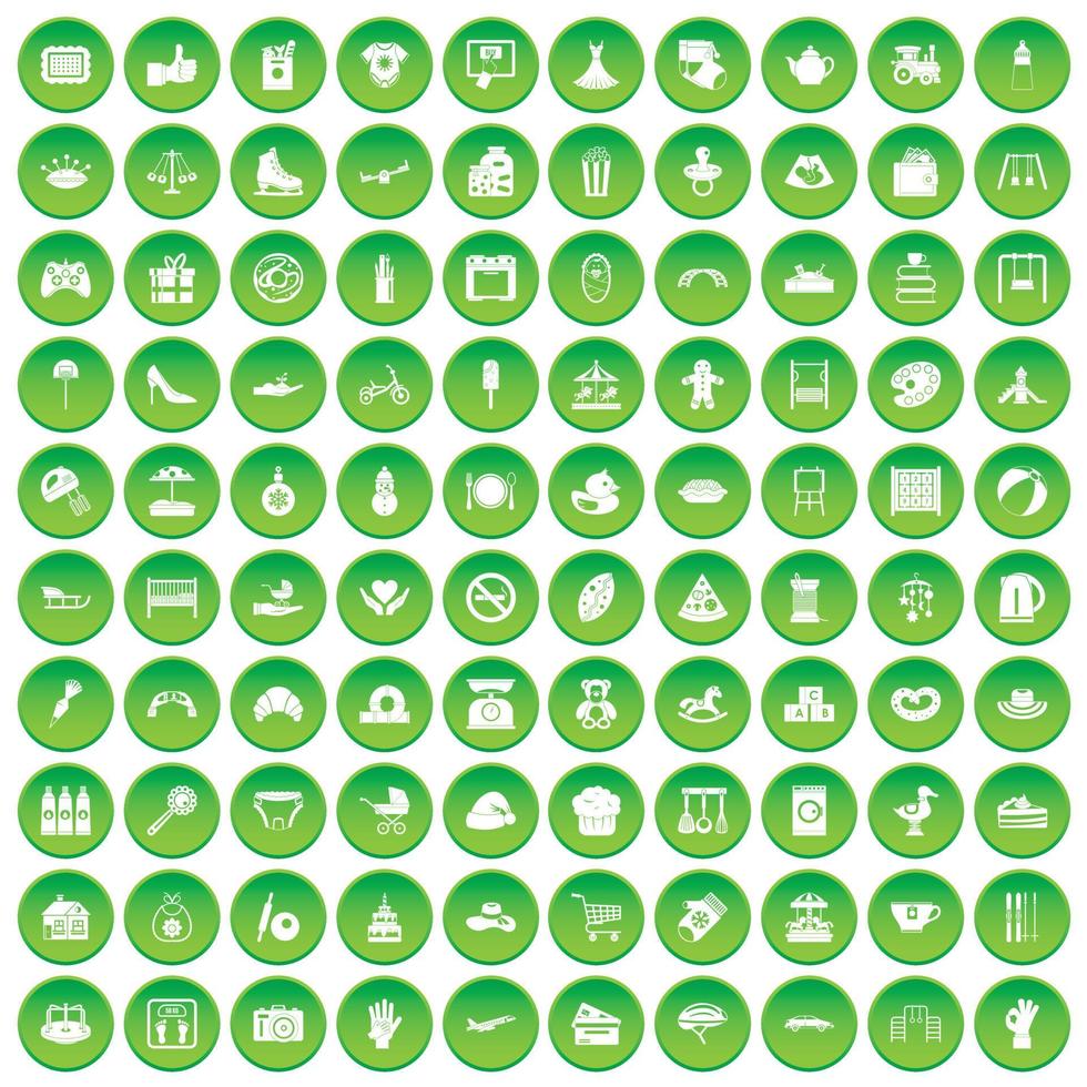 100 mother and child icons set green circle vector