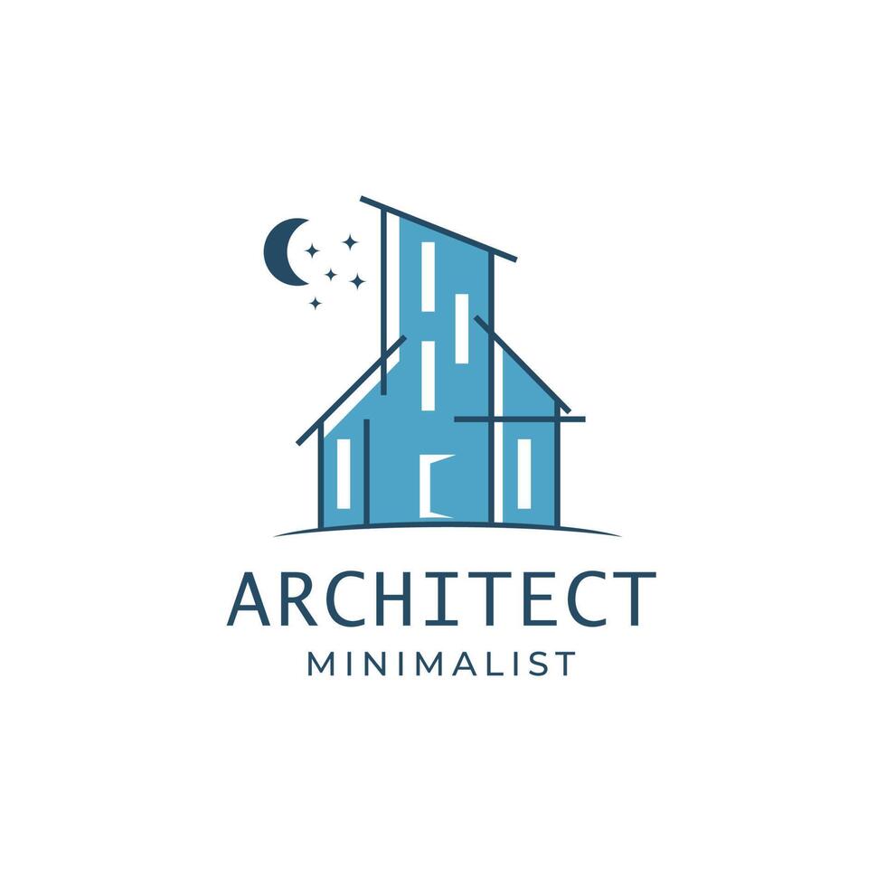 Architect minimalist logo with moon vector