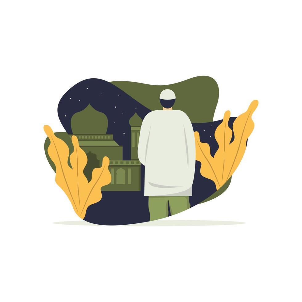 Islamic men with nature and mosque flat illustration vector
