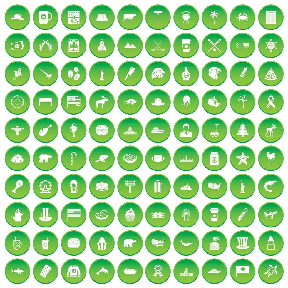 100 North America icons set green circle vector