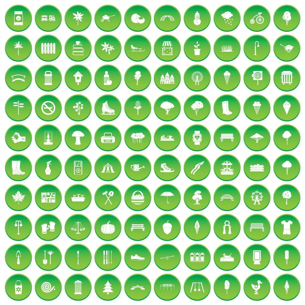 100 iconos de parque establecer círculo verde vector