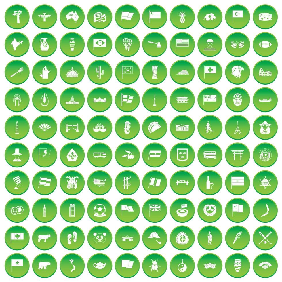 100 iconos de bandera nacional establecer círculo verde vector