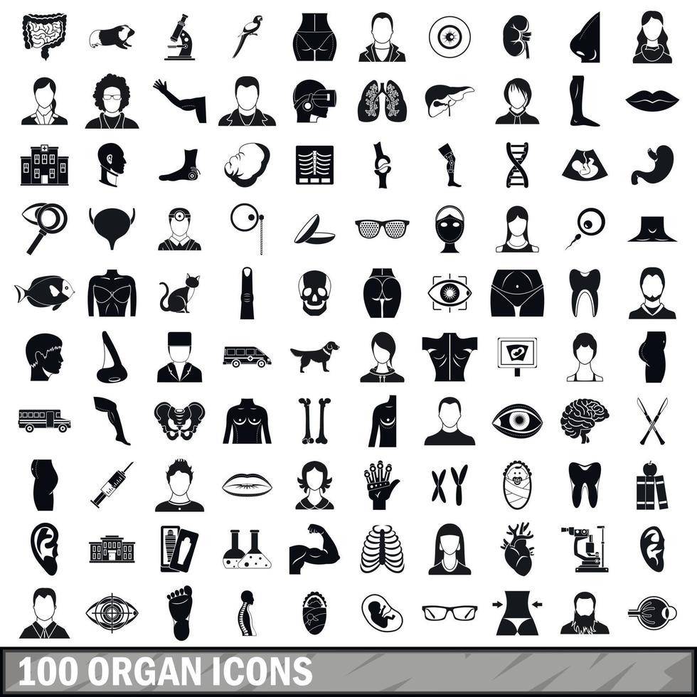 100 iconos de órgano, estilo simple vector