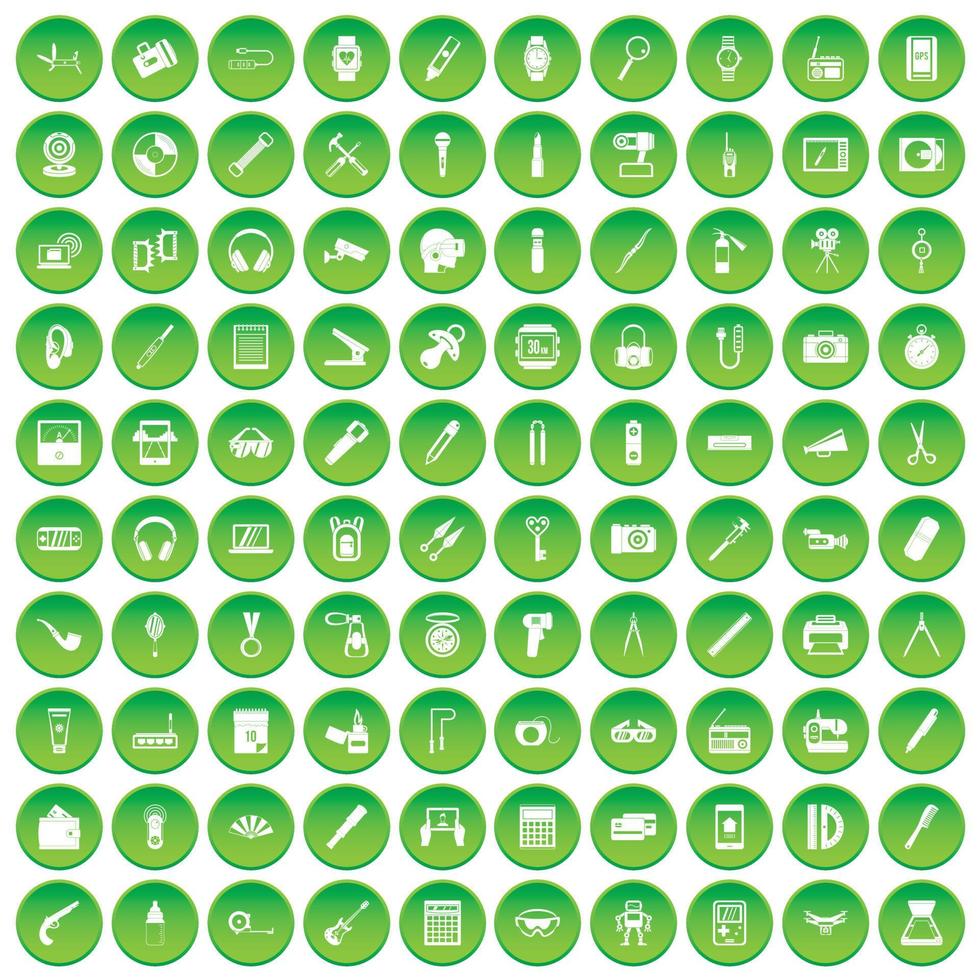 100 portable icons set green circle vector