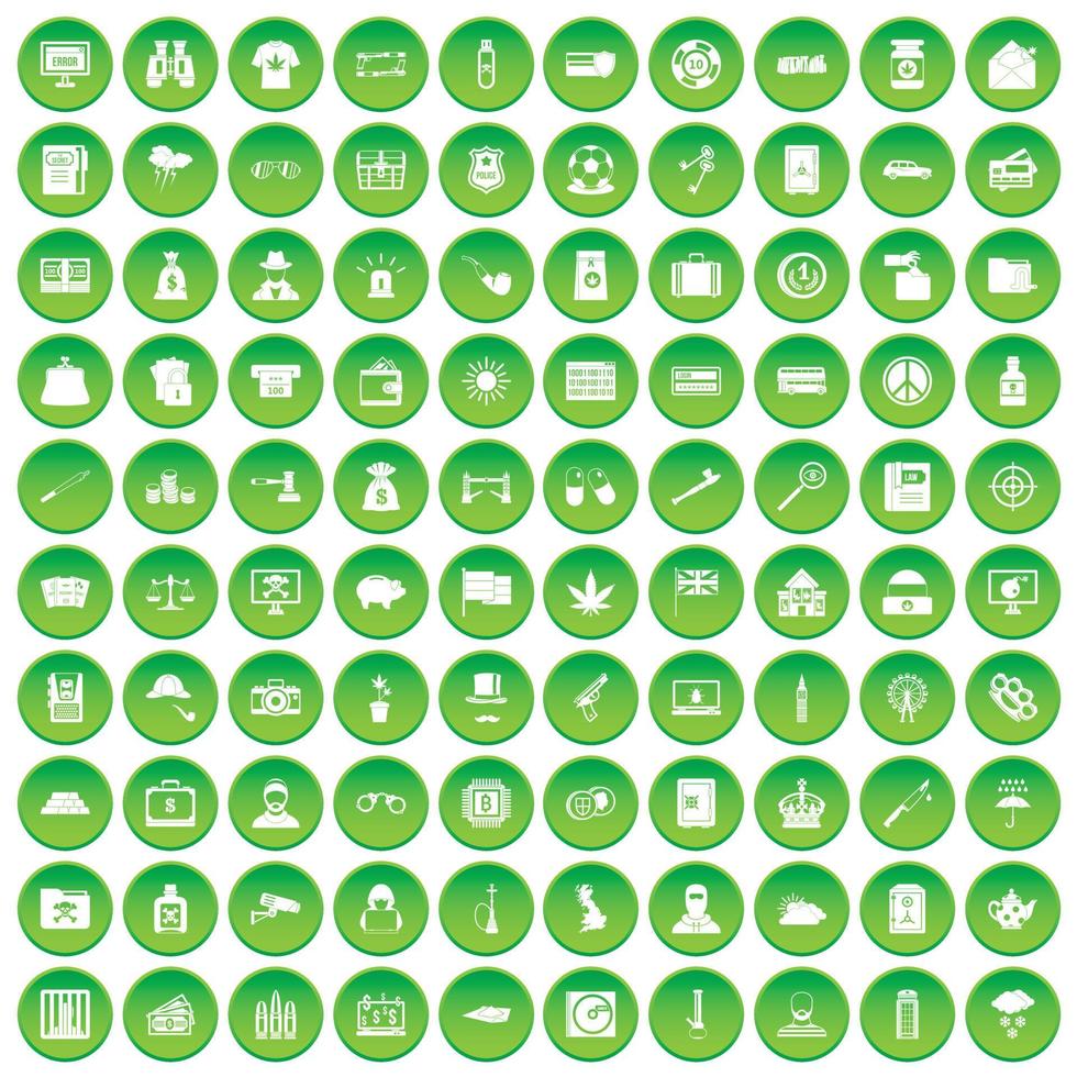 100 police icons set green circle vector