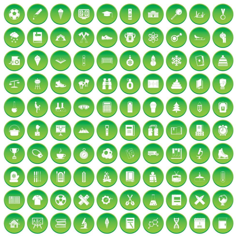 100 school years icons set green circle vector
