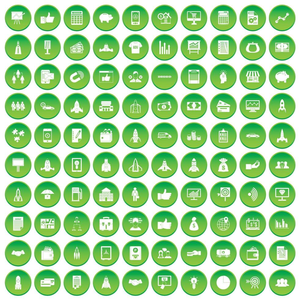 100 startup icons set green circle vector