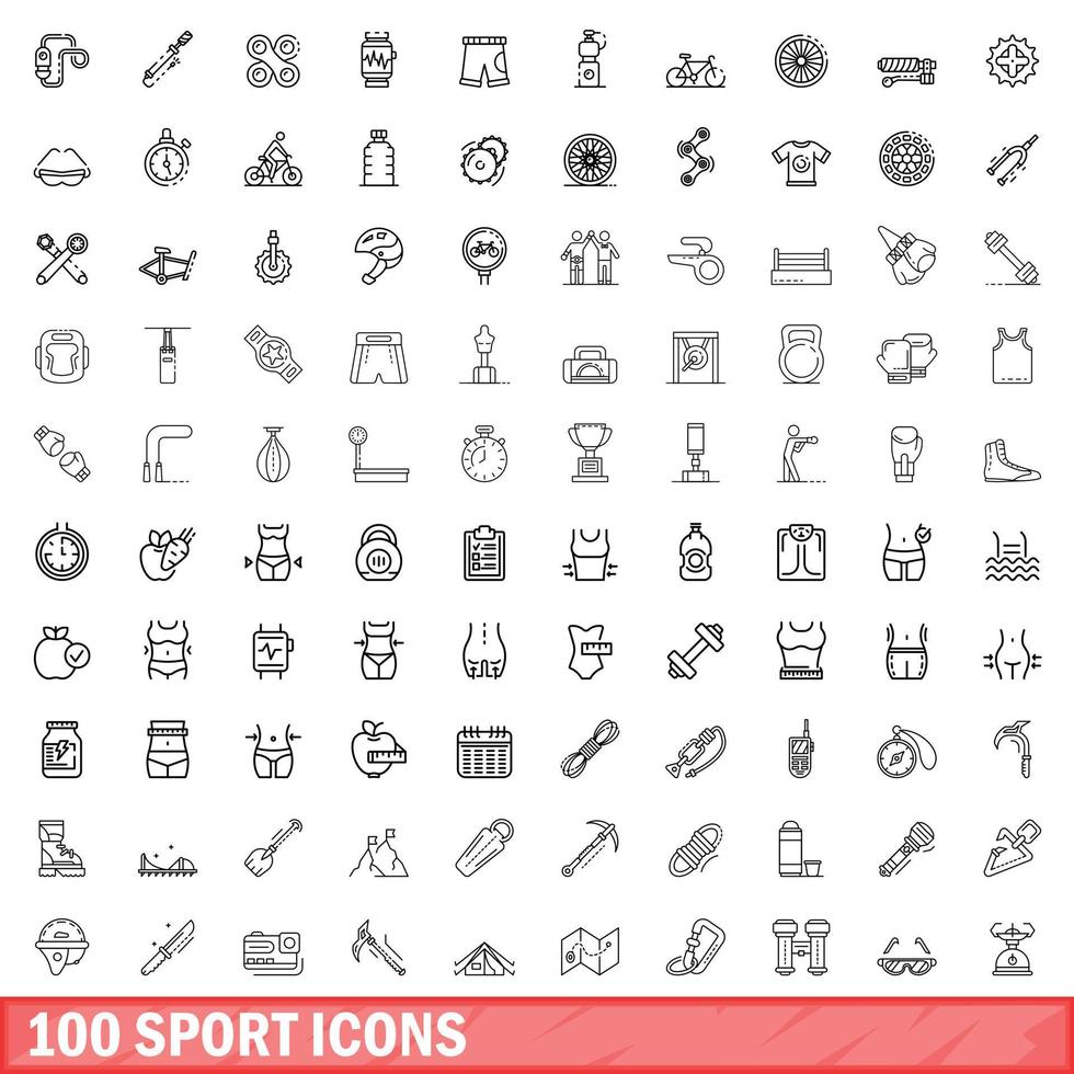 100 iconos deportivos, estilo de esquema vector