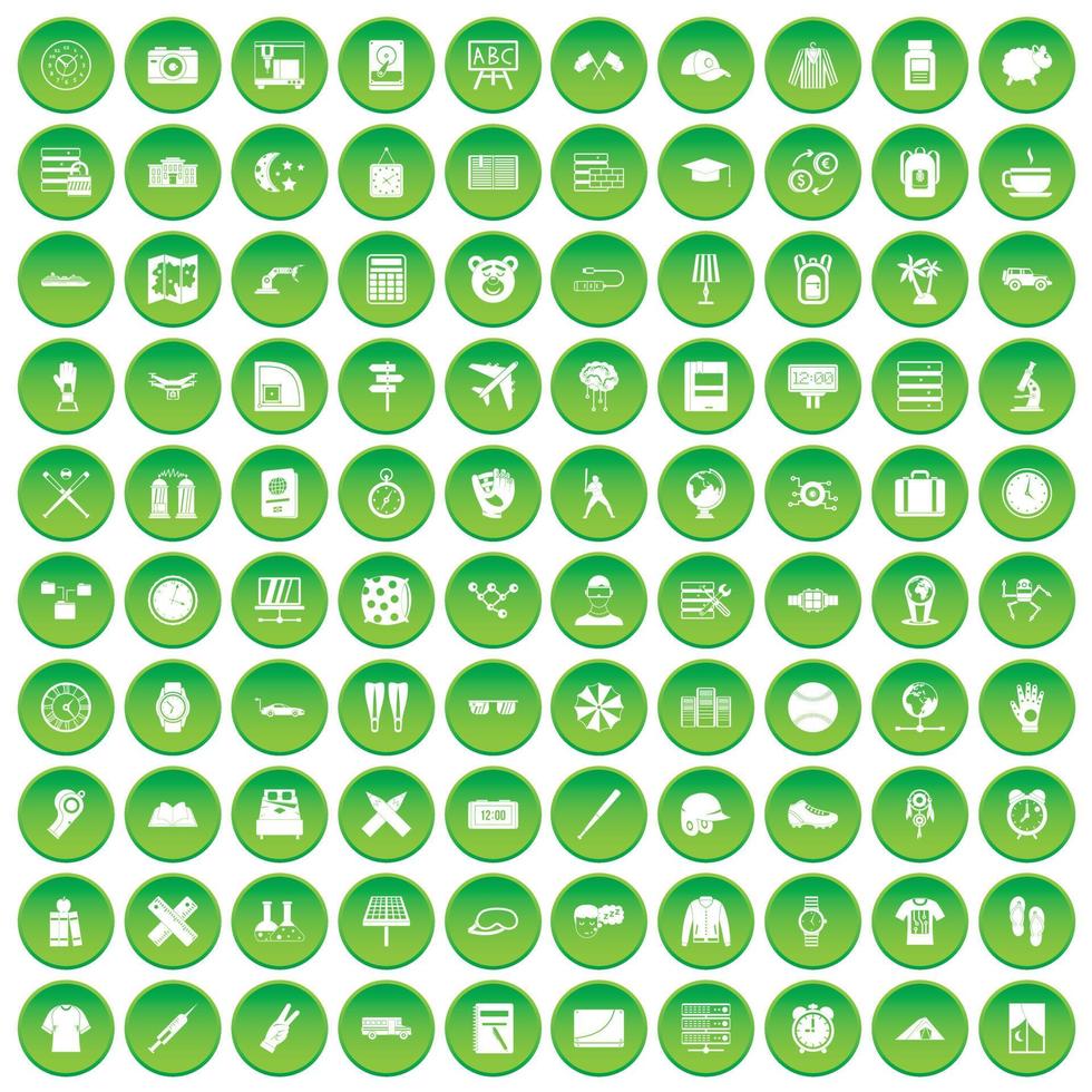 100 iconos de tiempo establecer círculo verde vector