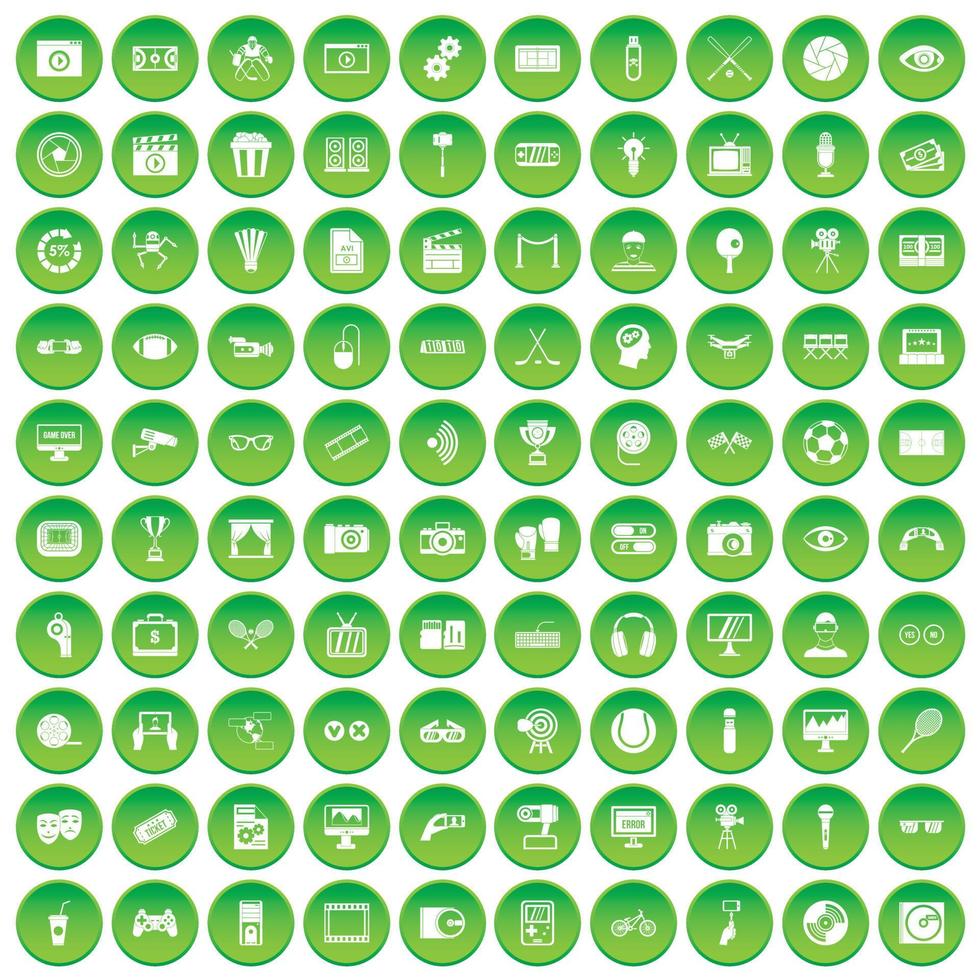 100 victory icons set green circle vector