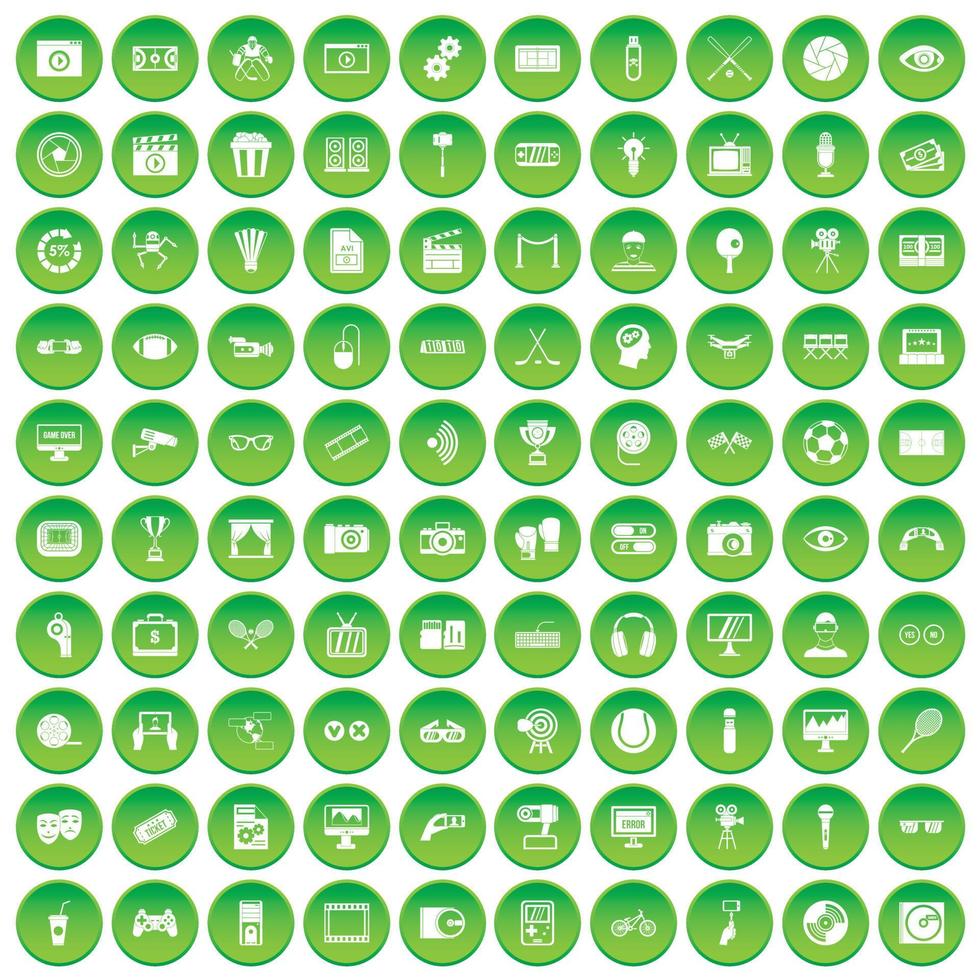 100 iconos de victoria en círculo verde vector