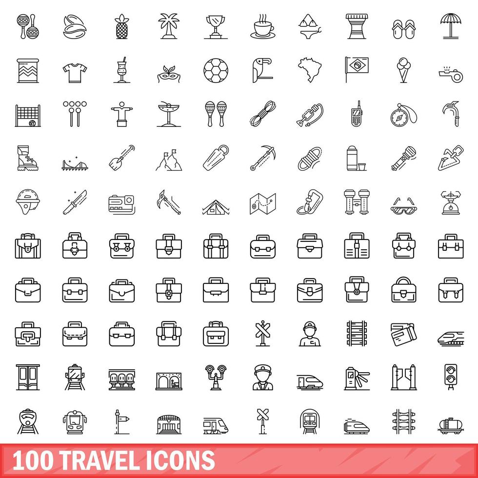 100 iconos de viaje, estilo de esquema vector