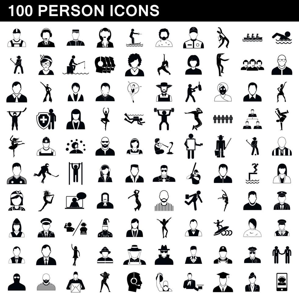 100 person icons set, simple style vector