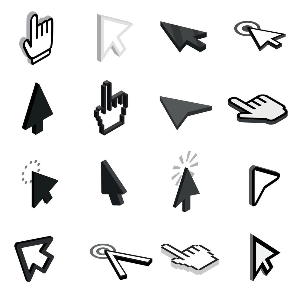 Mouse pointer icons set, isometric 3d style vector