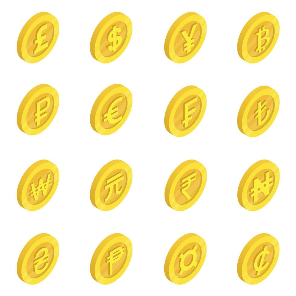 Currency icons set, isometric 3d style vector