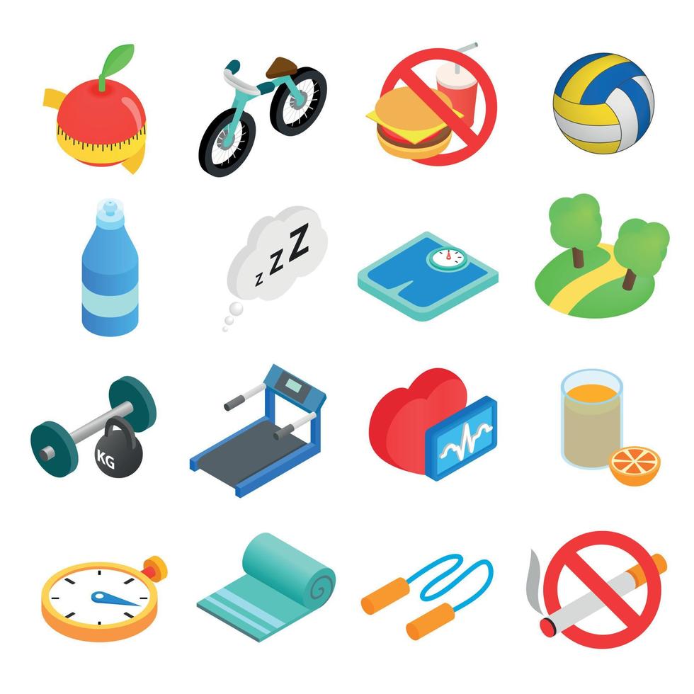 Healthy lifestyle isometric icons vector