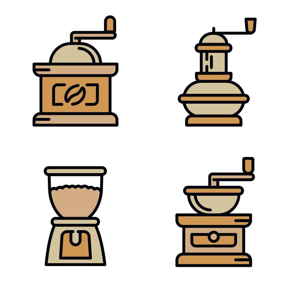 conjunto de iconos de molinillo de café, estilo de esquema vector