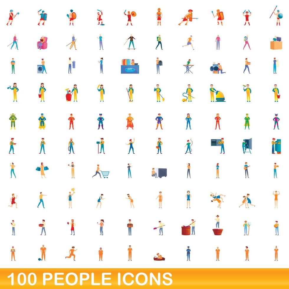 100 personas, conjunto de iconos de estilo de dibujos animados vector