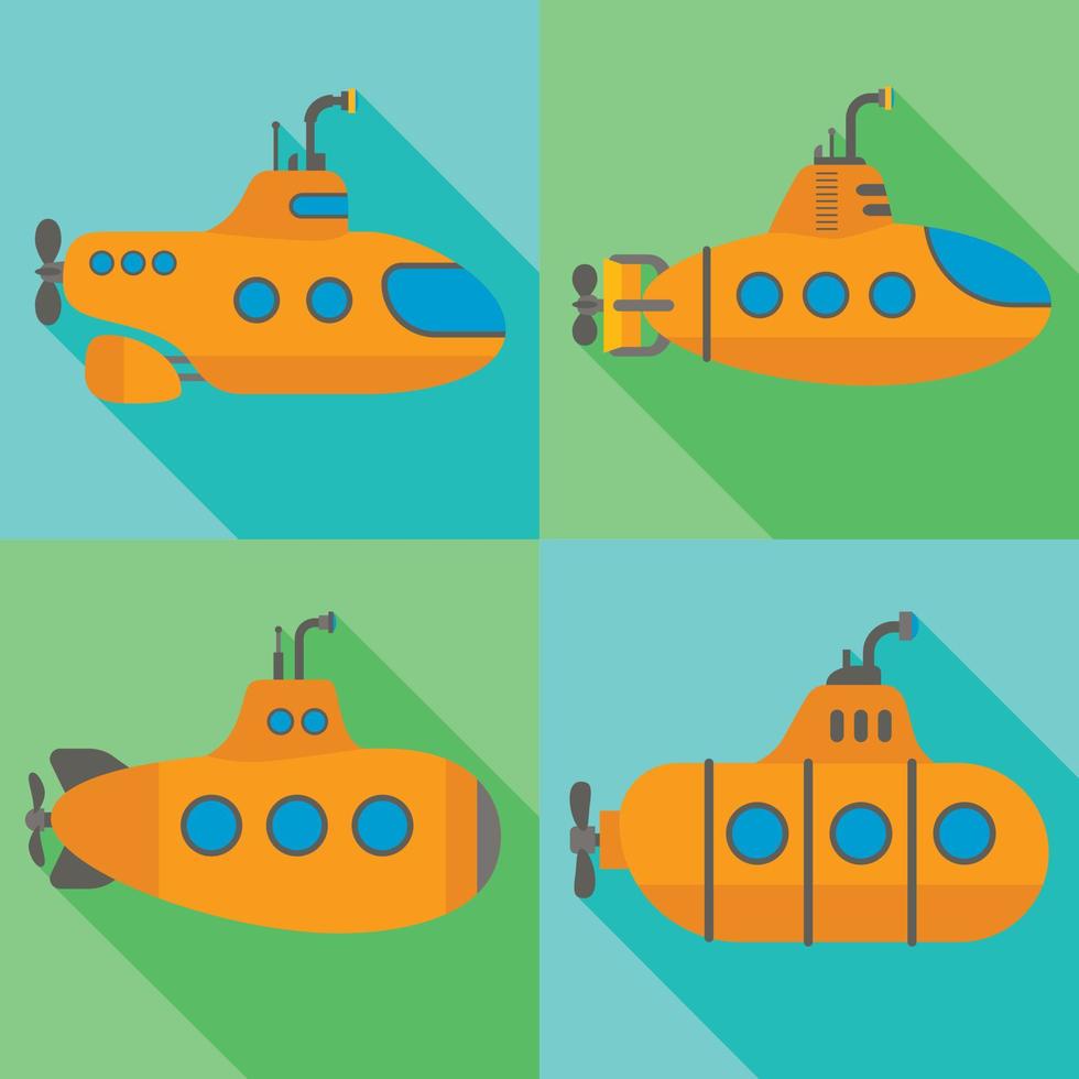 conjunto de iconos submarinos de periscopio, estilo plano vector