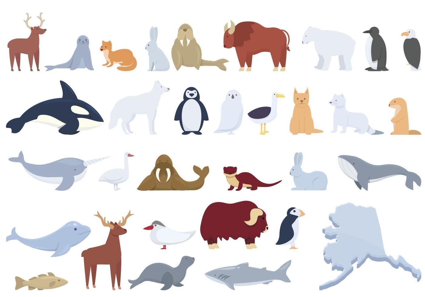 iconos de alaska establecen vector de dibujos animados. animales marinos