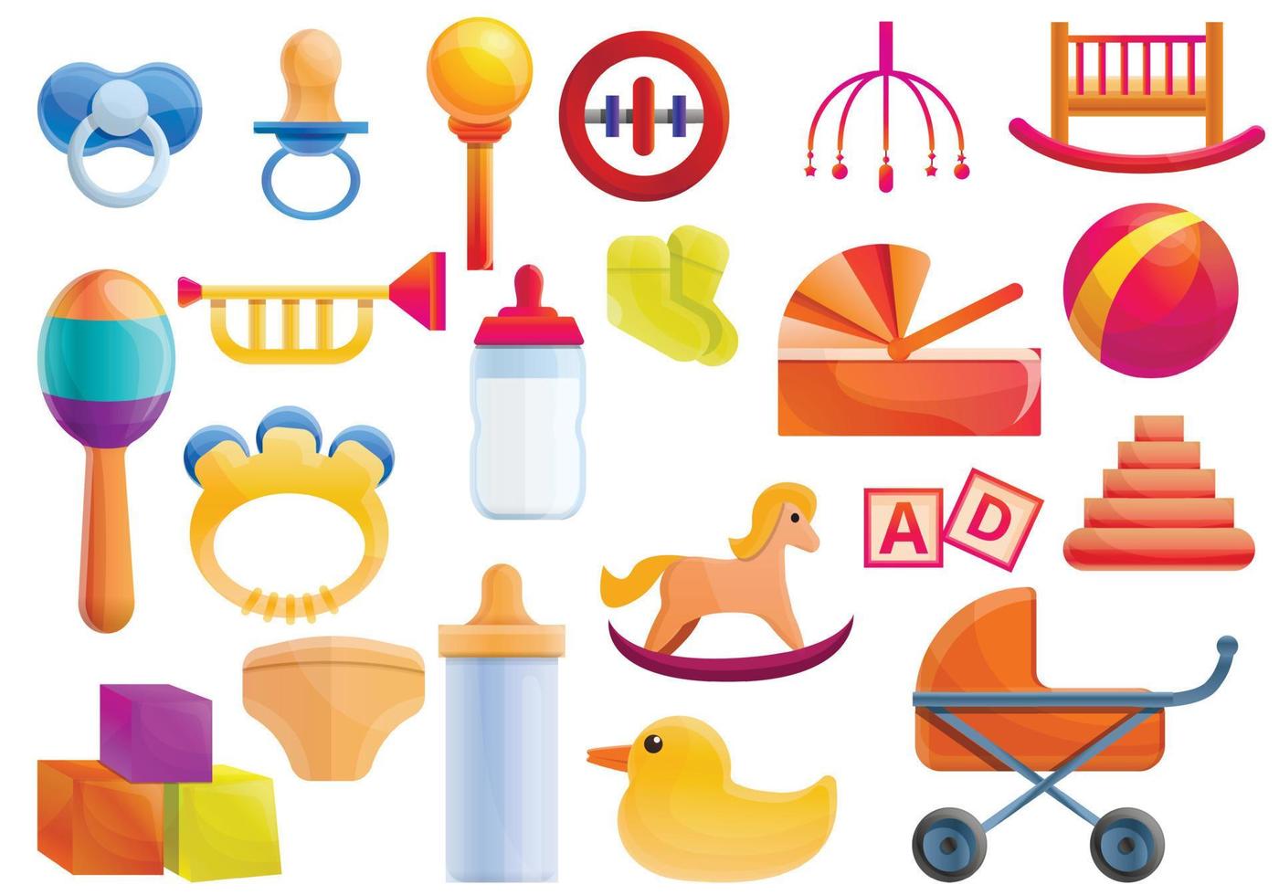 Baby items icons set, cartoon style vector