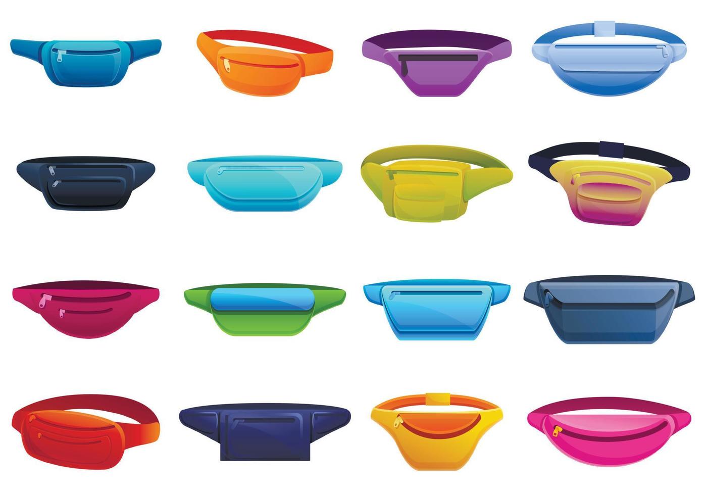 Waist bag icons set, cartoon style vector