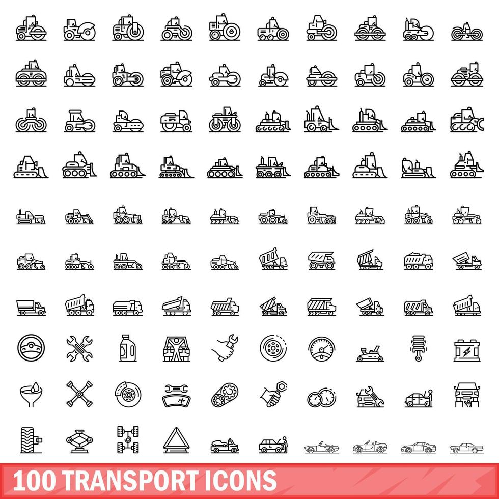 100 transport icons set, outline style vector