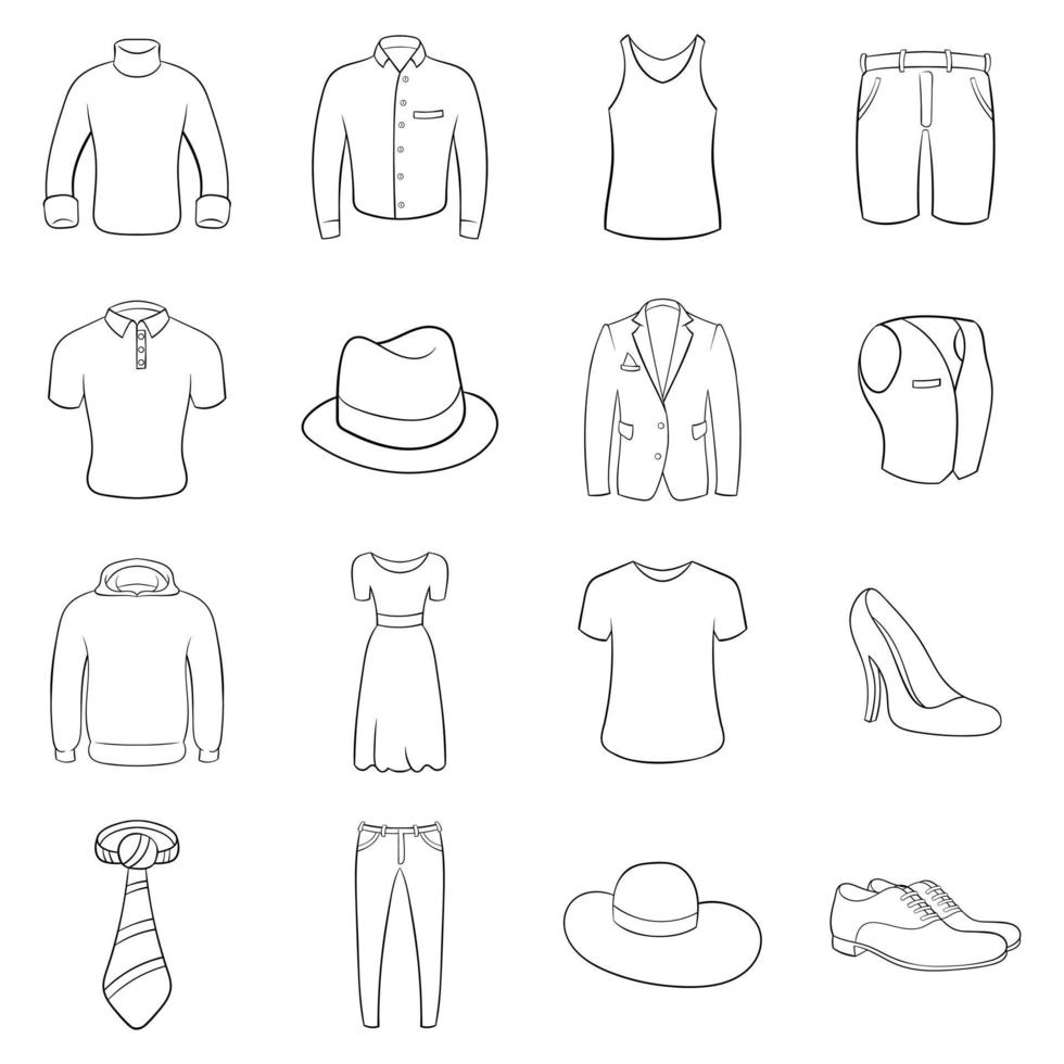 Clothes icons set vector outline