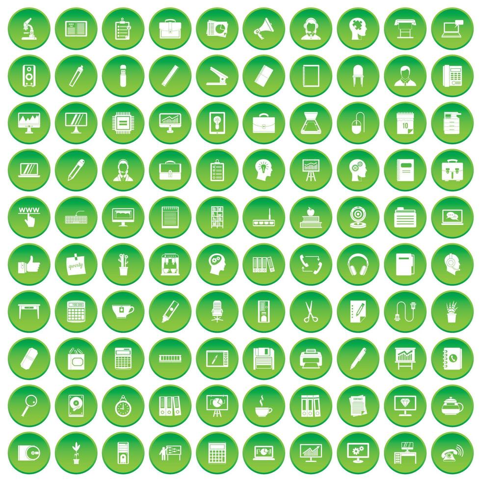 100 iconos de trabajo establecer círculo verde vector