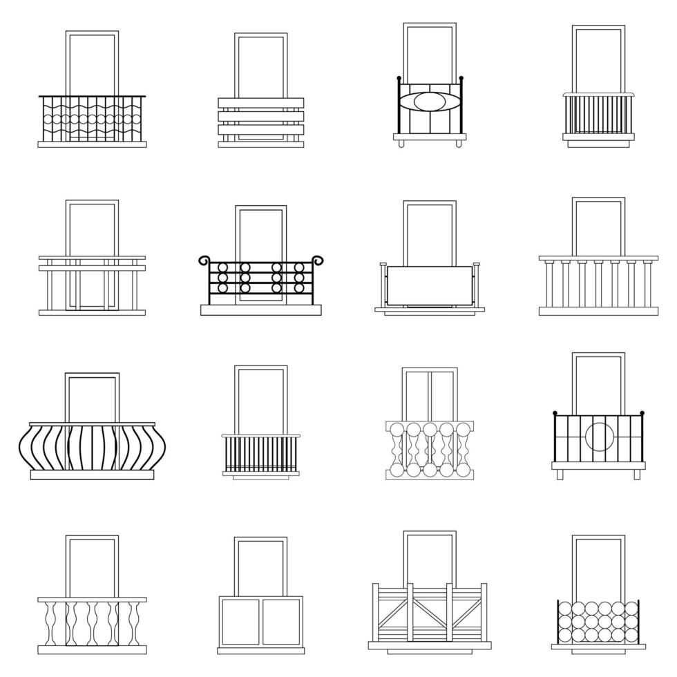 esquema de conjunto de iconos de formas de ventana de balcón vector