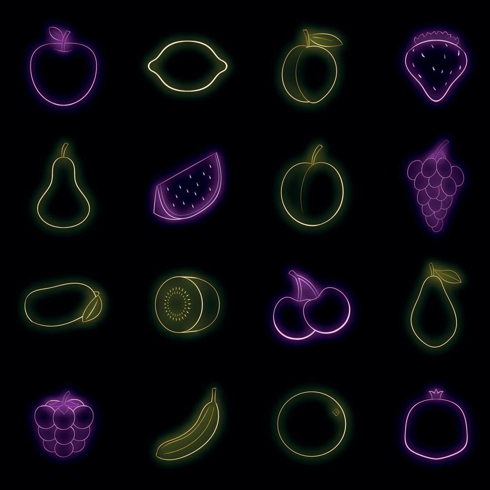 Fruit icons set vector neon