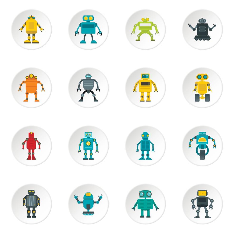 iconos de robot establecidos en estilo plano vector