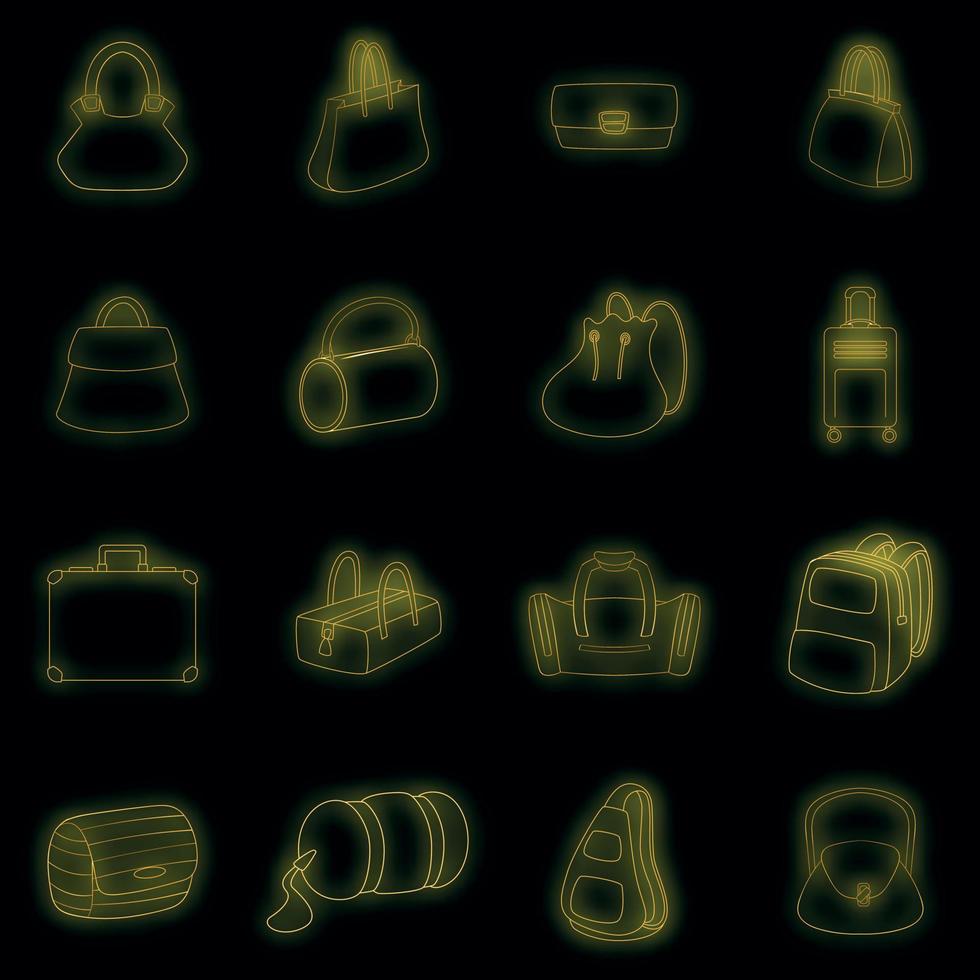 Different bagage icons set vector neon