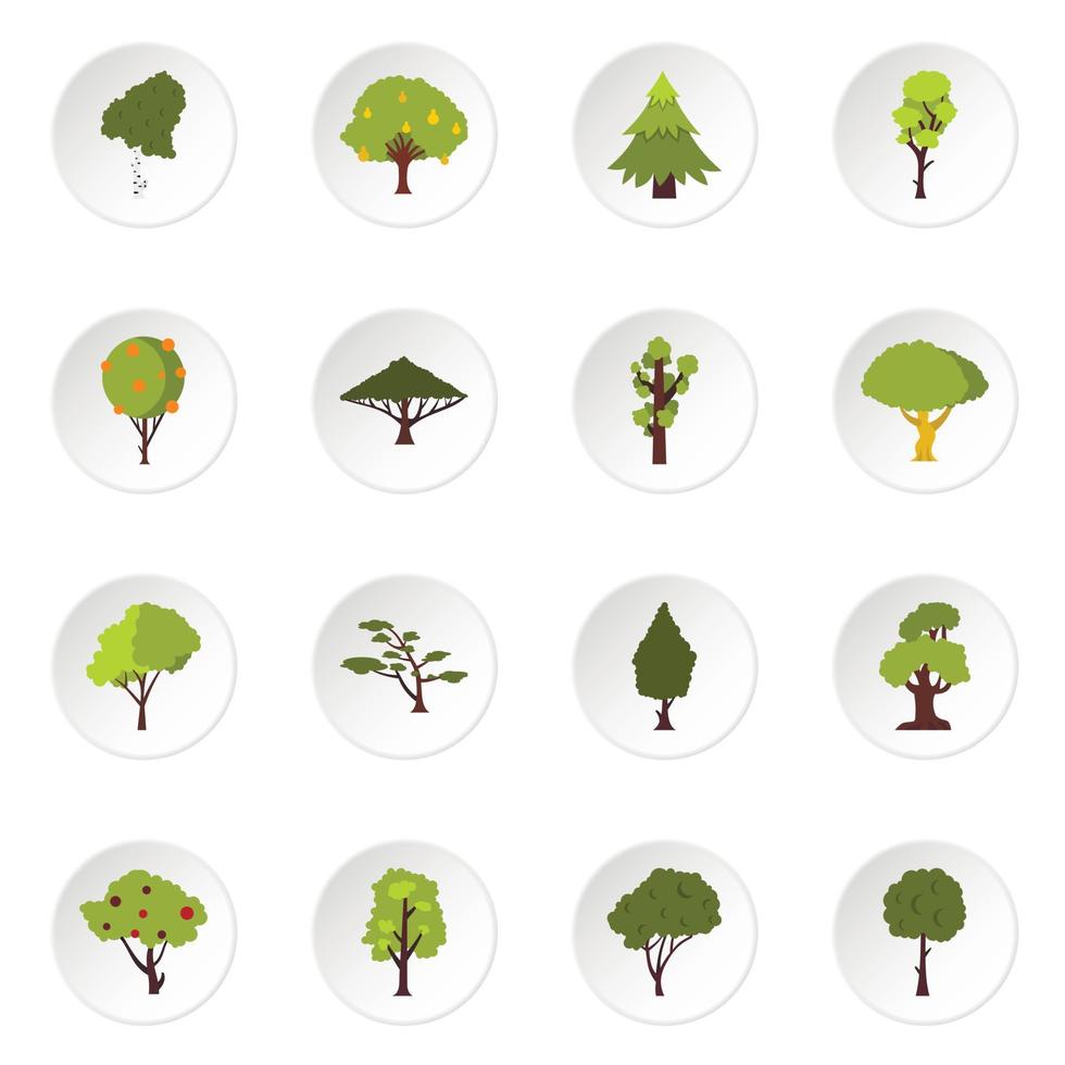 Green tree icons set, flat style vector